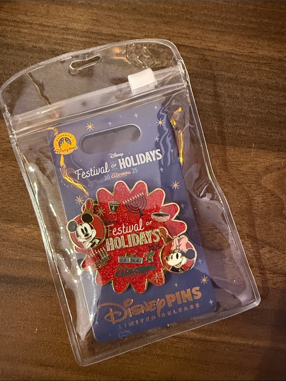Disney Red Glitter Festival of Holidays Pin with Mickey & Minnie